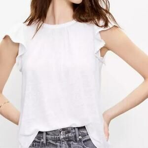 Ann Taylor LOFT Size Large 100% Linen Flutter Sleeve Top White